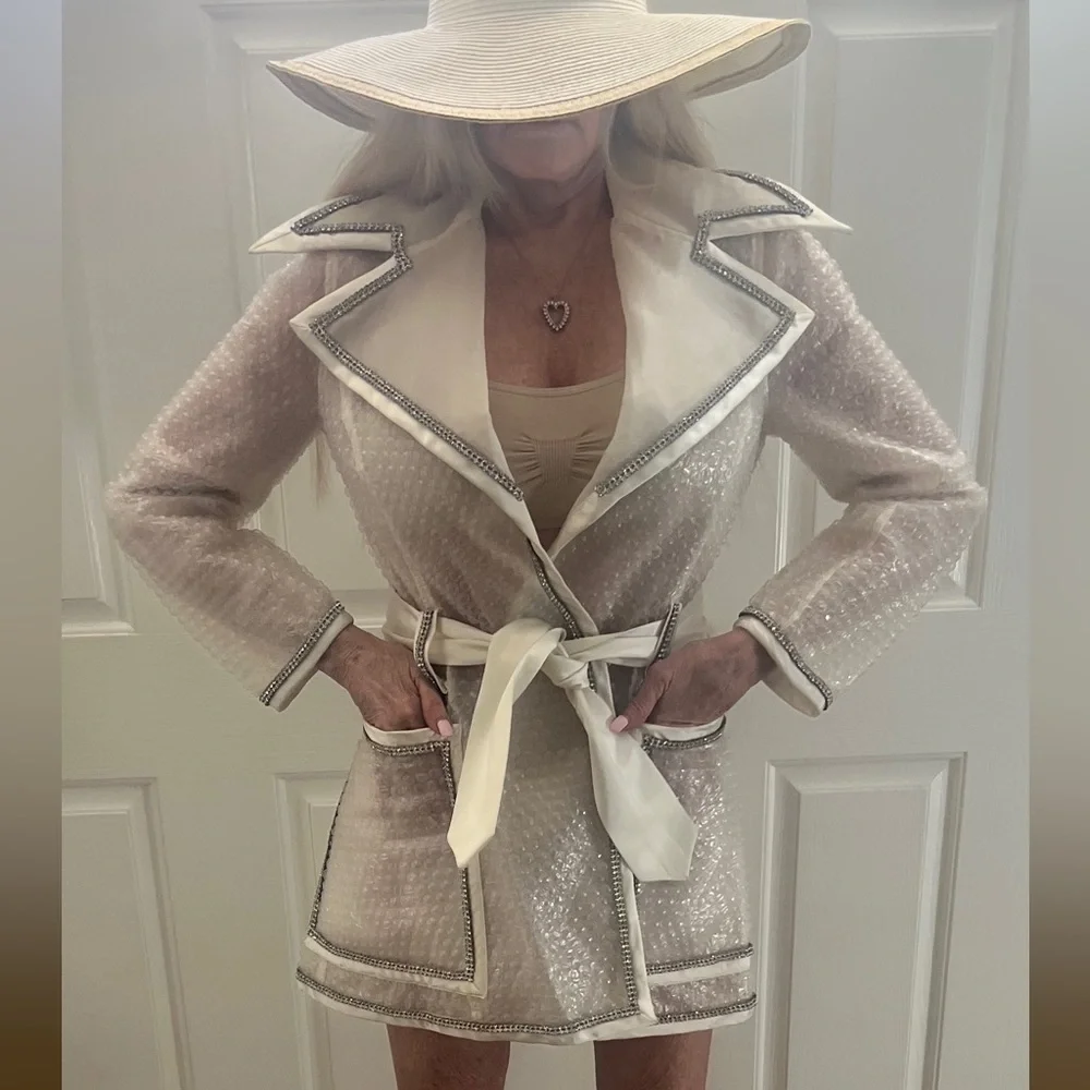 RARE-ICONIC-Dolce & Gabbana-Clear Plastic Bubble Wrap Rain Coat-Rhinestone-90s - Picture 1 of 16